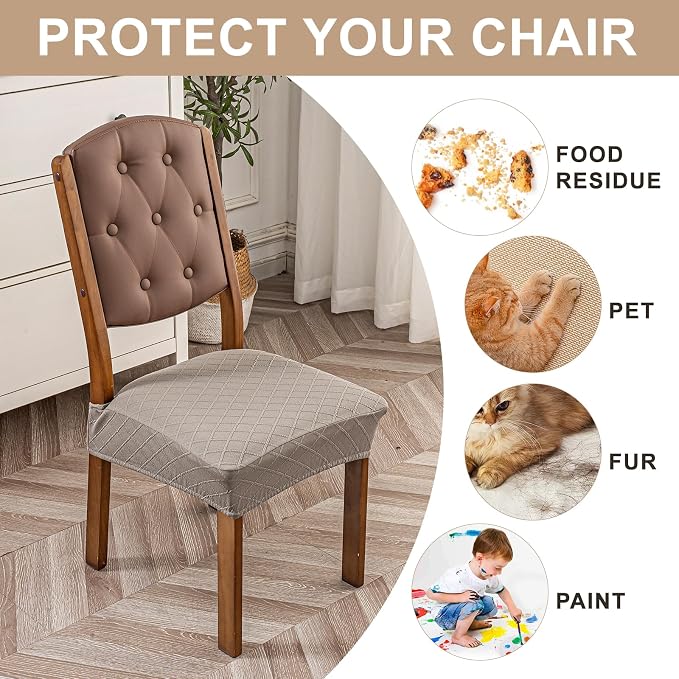 Genina Waterproof Seat Covers for Dining Room Chairs Covers Dining Chair Slipcovers Protector, No Rear Covers (Taupe, 6 Pcs)