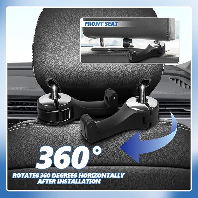 2PCS Car Headrest Hidden Hook, 2 in 1 Car Seat Hook with Phone Holder, Auto Back Seat Hanging Hook for Handbag Clothes Grocery, Universal Vehicle Purse Hooks Holder Organizer (Silver)