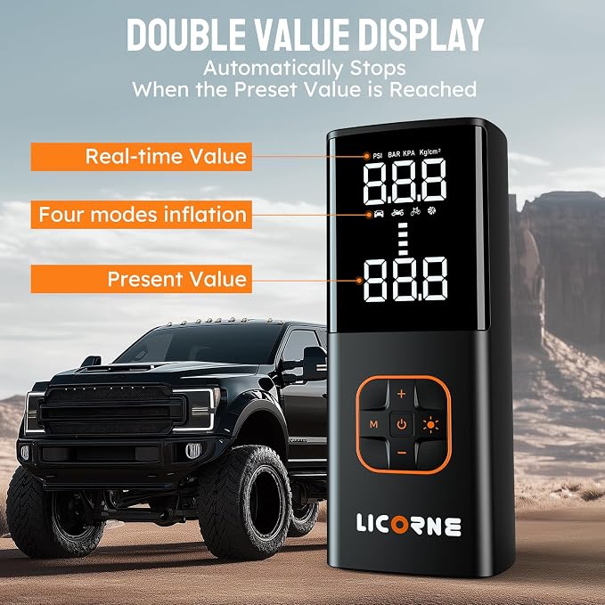 LICORNE Tire Inflator Portable Air Compressor, 5X Faster Portable Air Pump for Car Tires with 18000mAh Battery