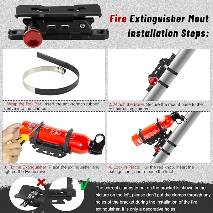 ZHILXN Quick Release Fire Extinguisher Mount with 8 Clamps for Tractor 2PCS | Corrosion-Resistant, Fire Extinguisher Holder Bracket Compatible with Jeep Wrangler JT/TJ/JL/JKU, UTV, RZR, Can-Am X3 Yamaha
