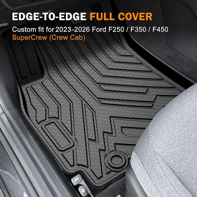 KUST Full Set Floor Mats for 2023-2026 Ford F250/F350/F450 Super Duty Crew Cab, 6.8FT Truck Bed Mat with Tailgate Liner All Weather F250 Accessories TPE Rubber Raised Edge