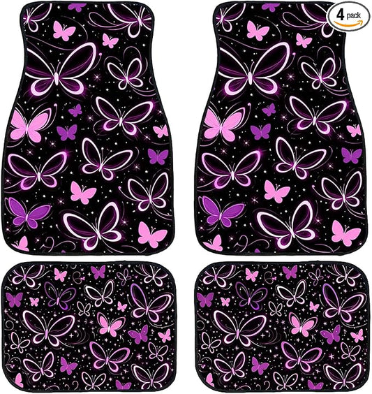 Boho Flower Car Floor Mats Set of 4 Minimalist White Floral Line Art Grey Automotive Foot Mats Rugs Carpet for Car Non-Slip Auto Car Accessories Universal Fit for Car SUV Truck Van