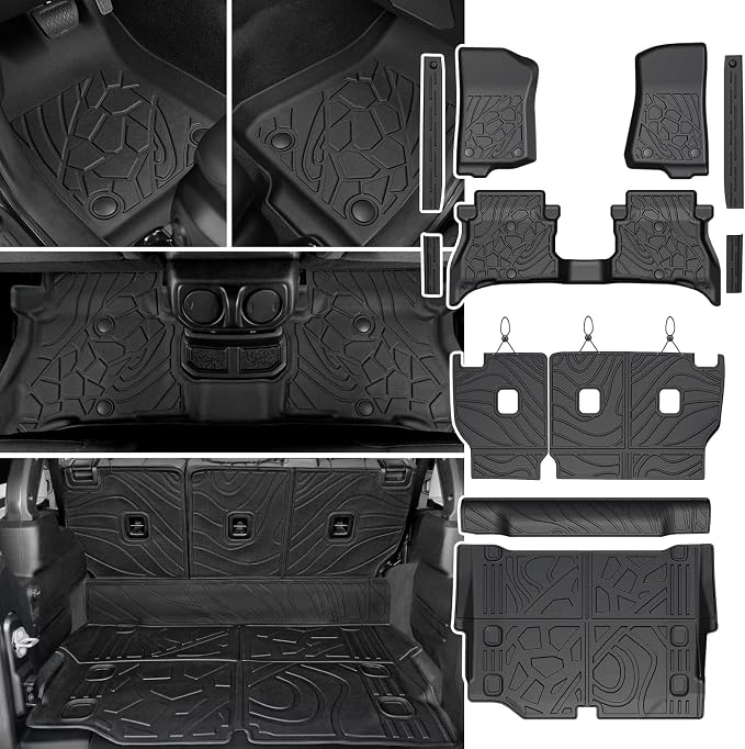 Floor Mats Set for Jeep Wrangler JL 4XE 2021-2025 4-Door (Not fit JK/GAS/2-Door), All Weather TPE Backrest Mat Trunk Mat Cargo Liner Door Sill Guards Accessories