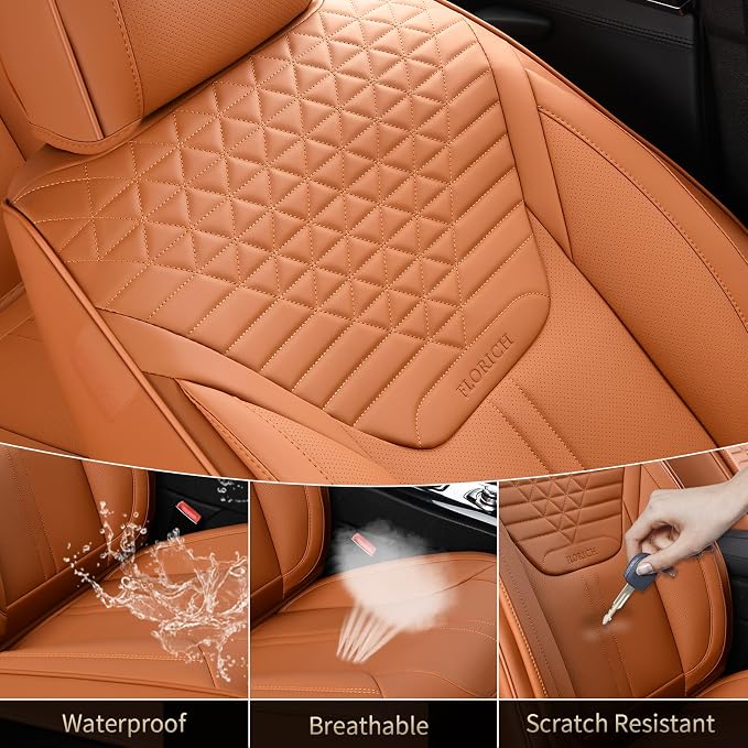 FLORICH Car Seat Covers for Front Seats, Universal Seat Cushion 2 Seats, Car Seat Protector Waterproof, Premium Leather Automotive Seat Covers for Most Cars, Sedans, SUVs, and Trucks-Brown