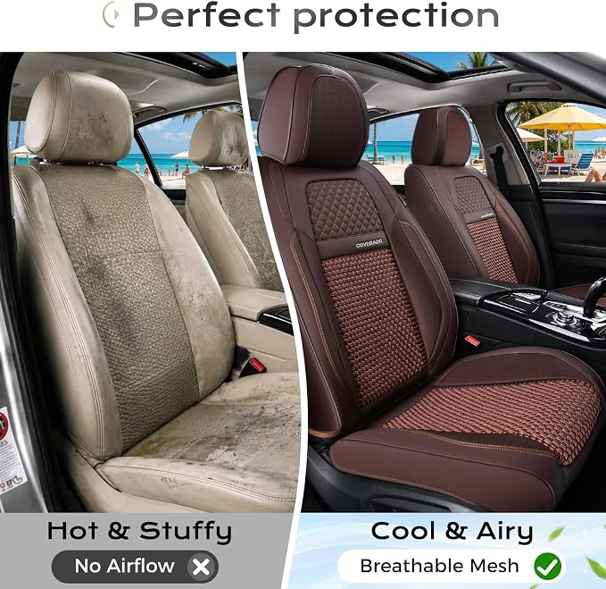 Coverado Car Seat Covers Full Set, 5 Seats Car Seat Protector, Universal Breathable Car Seat Covers Front Seats Back Seats, Car Seat Cushion Fit for Most Vehicles Brown