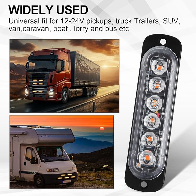 Tallew 20 Pack LED Emergency Strobe Lights 6 LED Amber Surface Mount Flashing Lights Warning Emergency Flashing Lights Construction Caution Lights for Truck Off Road Car Firefighter Vehicles ATV SUV