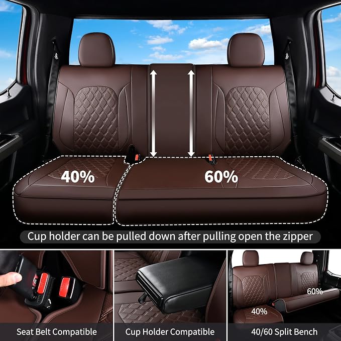 Huidasource Fit for Coffee Chevy Silverado Seat Covers, GMC Sierra Seat Covers, Thickened Nappa Leather Truck Seat Cover 2007-2013&2019-2026 1500, 2020-2026 2500HD 3500HD Crew Double Extended Cab