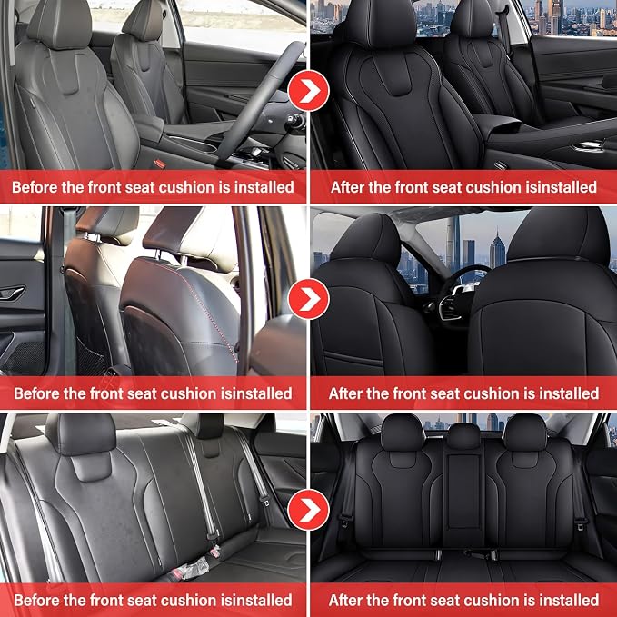 AOMSAZTO Seat Covers for Hyundai Elantra 2021 2022 2023 2024 2025 2026 | SE SEL/SEL Sport & 2021-2026 Hybrid Blue Customized Faux Leather Car Seat Cover-Full Set Black