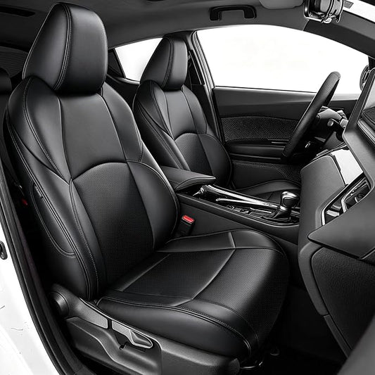 AOMSAZTO Custom Fit Seat Covers for Toyota C-HR 2018-2022 Full Set Black | CHR Seat Covers Premium Faux Leather Breathable Compatible Airbag Scratch Resistant 1:1 Customized Seat Cushion Protectors