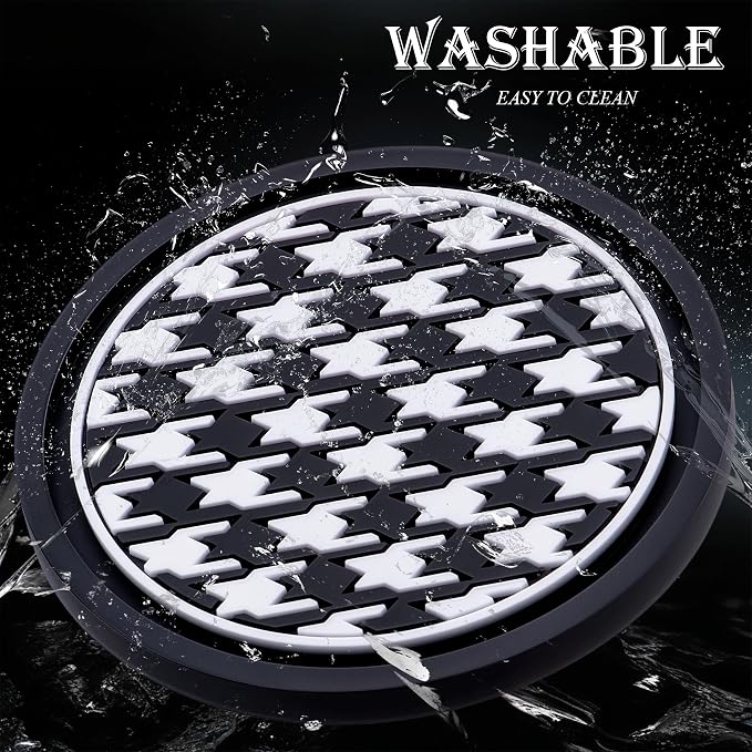 2.75 Inch Auto Cup Coaster 2 Pack – Non-Slip Car Drink Holder Mat, Universal Interior Accessories for Women & Girls, Fashionable Design (Houndstooth)
