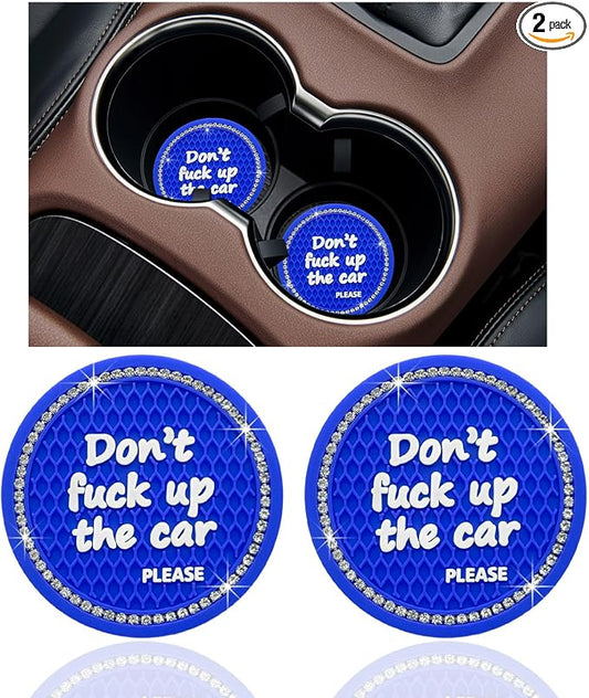 Ziciner 2 Pack Bling Car Cup Holder Coaster, 2.75 Inch Anti-Slip Auto Insert Cup Coaster, Crystal Car Drink Cup Mat Perfect for Women Girls, Universal Interior Decor Accessories (Blue)