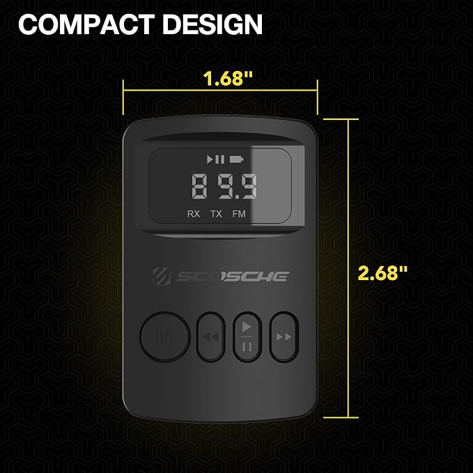 Scosche BTTRFM-SP1 Portable Bluetooth Transmitter/Receiver, FM Transmitter and Wireless Audio Receiver for TV, Headphones, Home/Car Stereo, Airplane Entertainment and more, up to 7 Hour Battery Life