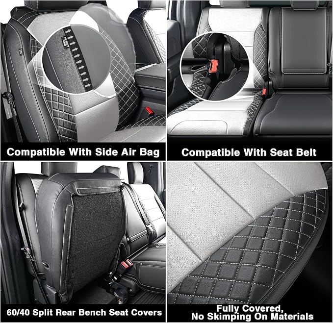 F150 Front Seat Covers, Custom Fit Ford 2021-2026 F150 SuperCrew XL,XLT, 2023 2024 2025 2026 F250 F350 F450 XL XLT Crew Cab, Black & Grey(Only for Front Seats)