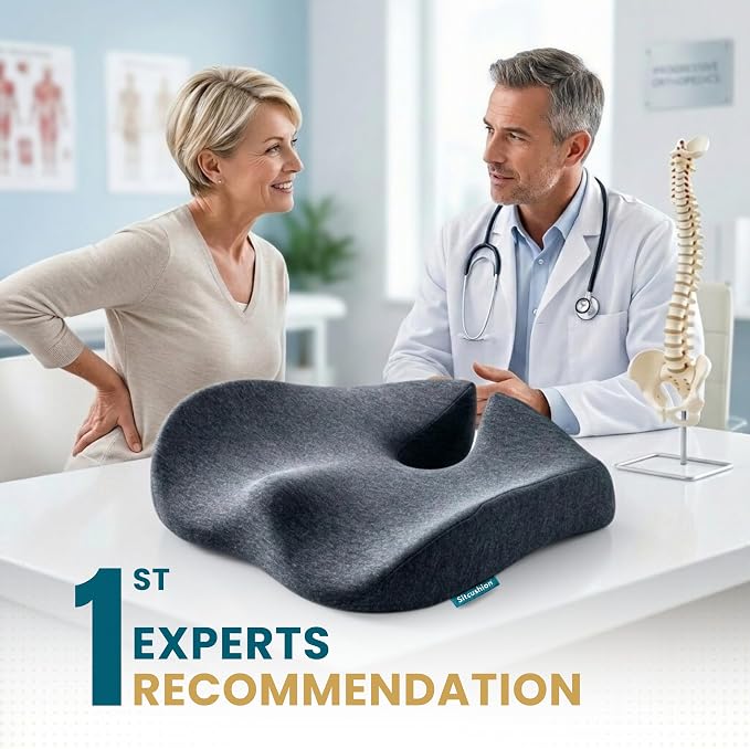SitCushion X Large Office Chair Cushion for Sciatica Pain Relief, Memory Foam Seat Cushion for Car Seat Pad, Orthopedic Pillow. Computer Chair Cushion for Tailbone Pain Relief All Day Comfort (Gray)