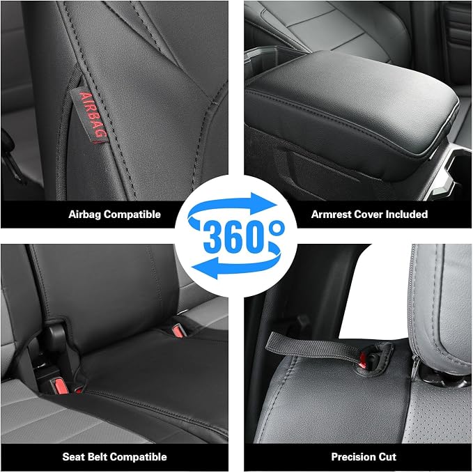 coverdream 2024 2025 2026 Tacoma Seat Covers Full Set for Toyota Tacoma 4th Gen Double/Crew Cab SR,SR5,TRD Sport,TRD Off-Road,Limited,Fully Covered,Waterproof Leather Car Seat Protector(Black/Gray)