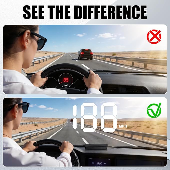 SINGARO Heads up Display for Cars, USB Plug Digital GPS HUD Speedometer with HD Large Font, Universal Mile HUD Head up Speed Displays, Car Interior Accessories for Women and Man(White)