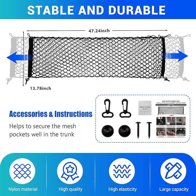 Trunk Cargo Net Fits for 2010-2024 Toyota 4Runner Trunk Organizer Tailgate Suspended String Bag Cargo Storage Pocket Compatible with 4Runner 5-Seat 2nd Row Accessories Elastic Stretchable Net