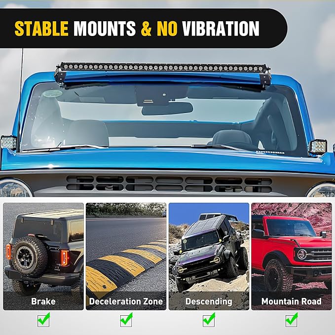 Nilight 42 inch Curved LED Light Bar Bracket Mounting Upper Windshield Roof Cab Brackets Compatible with Ford Bronco 2 Door and 4 Door 2021 2022 2023 2024