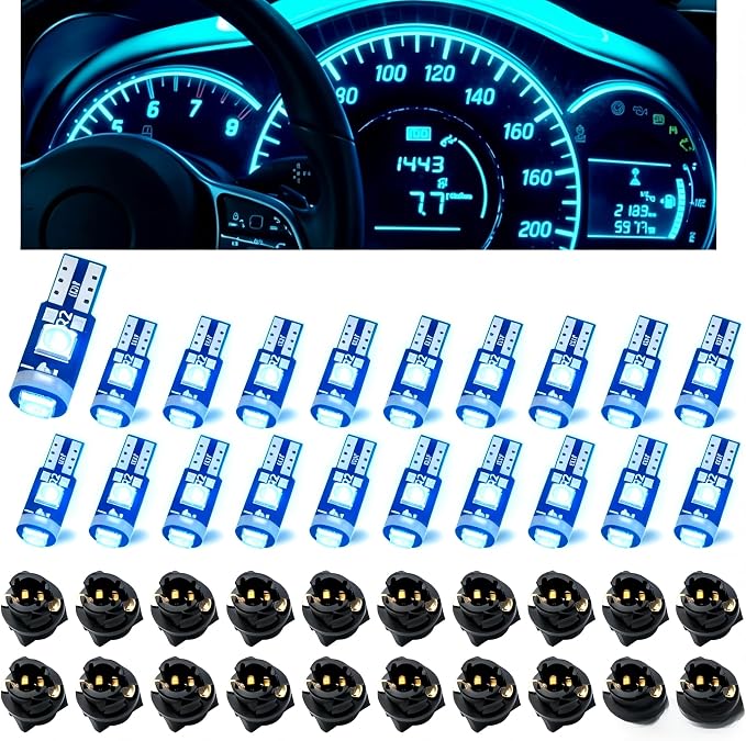 20PCS 74 LED Bulb Dash Lights, T5 2721 37 286 Wedge PC74 Twist Socket, Super Bright 12V Instrument Panel Gauge Cluster Light Kit for Car Automotive (Ice Blue)