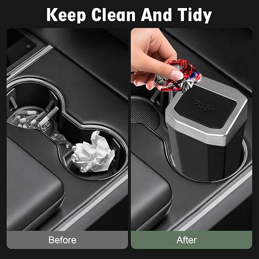 Car Trash Can with Lid - Mini Car Garbage Can Bin for Cup Holder - Silve Small Leakproof Vehicle Trash Bin for Back Seat, Cute Automotive Accessories Organizers and Storage for Door SUV Truck