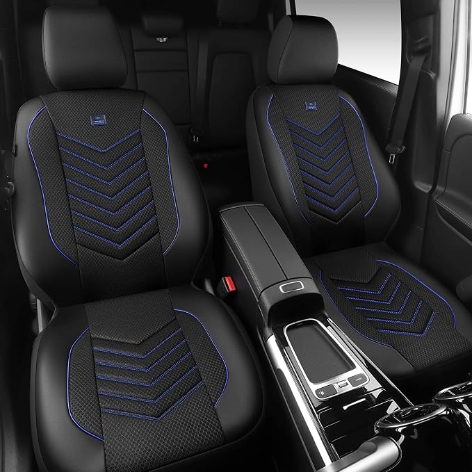 CAR PASS 3D Foam Mesh Leather Car Seat Covers Front Seats, Breathable Front Seat Cover for Cars, Comfortable Universal Fit for SUV Truck Sedan Automotive Anti-Slip Airbag Compatible, Black and Blue