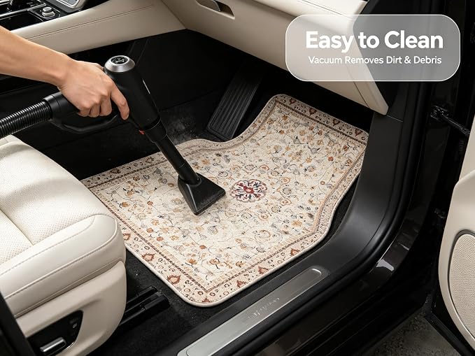 Vintage Persian Mat Car Floor Mats-Non-Slip Rubber Backing,Front (26.8x17.3in) & Rear (13x17.3in) Set-Water Absorbing, Durable Automotive Floor Liners with Stylish Patterns