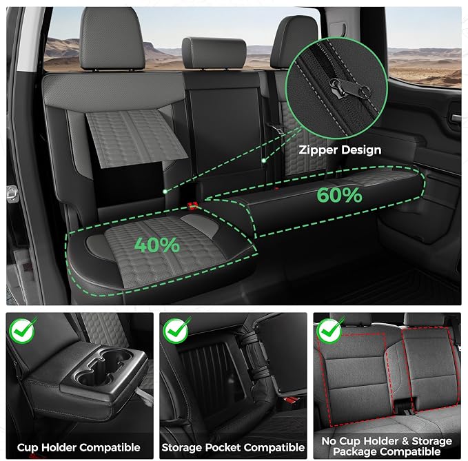 Custom Seat Covers for 2019-2026 Silverado/Sierra 1500 Crew Cab | Fits 2500/3500HD 2020-2026, Jump Seat Cover(armrest storage only), Faux leather, Waterproof, Scratch-resistant, Easy-clean