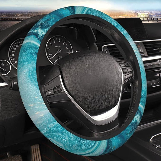 Blue Marble Steering Wheel Cover for Women Men Girls, Universal 15 Inch Anti Slip Steering Wheel Protector Car Accessories Interior for Auto Truck SUV