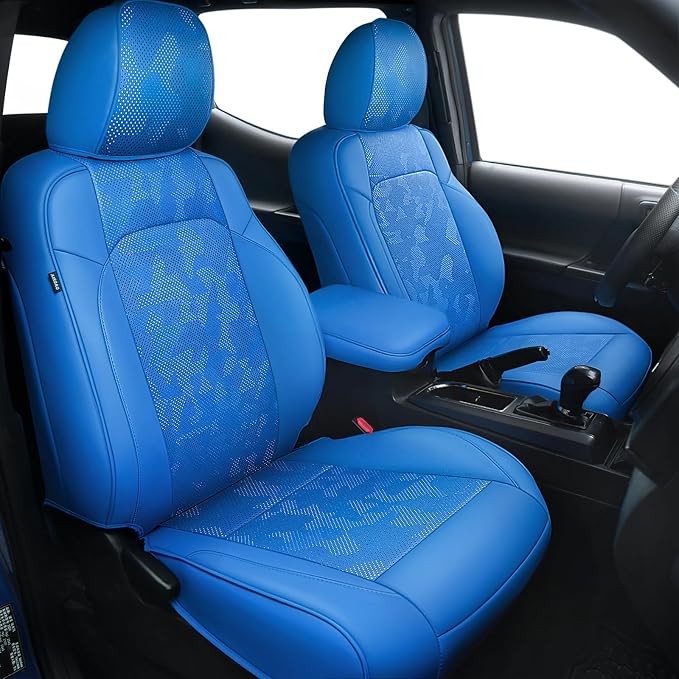 Carlimeki Leather Seat Covers Custom Fit for Tacoma Gen 3rd (2016-2023) | For Double & Crew Cab only - Fits SR, SR5, Limited, TRD Pro, TRD Sport, TRD Off-Road, Trail Special Edition - Fully Covered