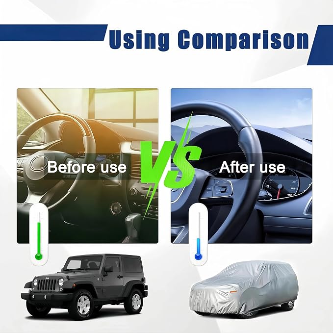 10-Layer Waterproof Car Cover for Wrangler 2 Door - All Weather Protection, Sun Rain UV Dust Snow, Full Exterior Cover with Door Zipper and Cotton Lining, Fits CJ YJ TJ JK JL Models