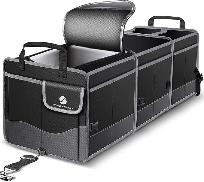 Trunk Organizer with Cooler, Collapsible Trunk Storage Container with Non Slip Bottom Strips, Large Multi-Compartment Waterproof Car Trunk Organizer Groceries for Vehicle Sedan, Suv, Truck,Van(Black)