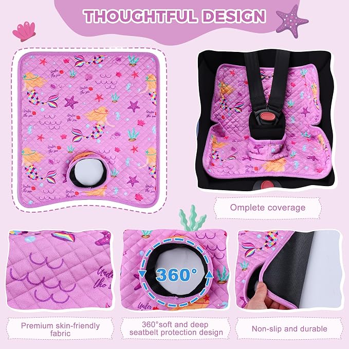 Car Seat Protector for Potty Training, 2 Pack Waterproof CarSeat Liner Toilet Training for Baby Infant Toddler, Dry Seat Piddle Pads Cover for Strollers (Mermaid Purple)