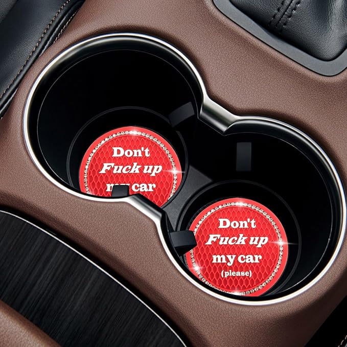 4 PCS Bling Car Cup Coaster, 2.75 Inch Anti-Slip Cup Holder Insert Coasters, Universal Crystal Rhinestone Auto Drink Car Cup Mat, Interior Car Accessories for Women Girls (Red)