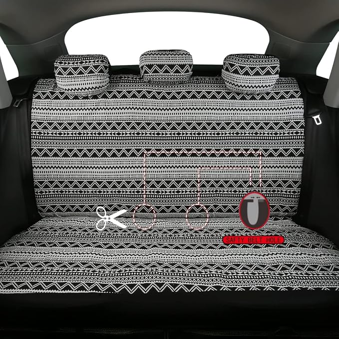 Baja Saddle Blanket Car Seat Covers 9PCS Full Set, Breathable and Washable Striped Woven Automotive Vehicle Seat Cover, Universal Boho Seat Cover for Sedan, SUV, Truck, Airbag Compatible