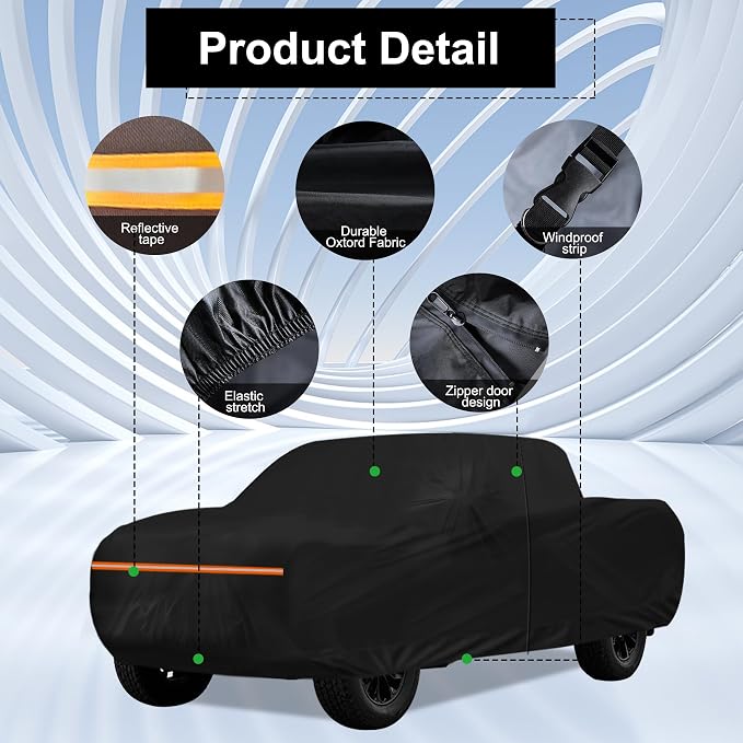 Amooca Heavy-Duty Car Covers Waterproof Sun-Proof All Weather for Automobiles Snow Cover 420D with Door Zipper Cotton Lining Universal Fit for Compact Pickup Truck Length 16.4-18ft