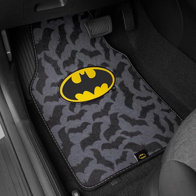Batman Carpet Car Floor Mats, DC Comics Design, for Car, Truck, SUV - Comfortable, No Slip Nib Backing, Unique Full Print, Protects Car Floor