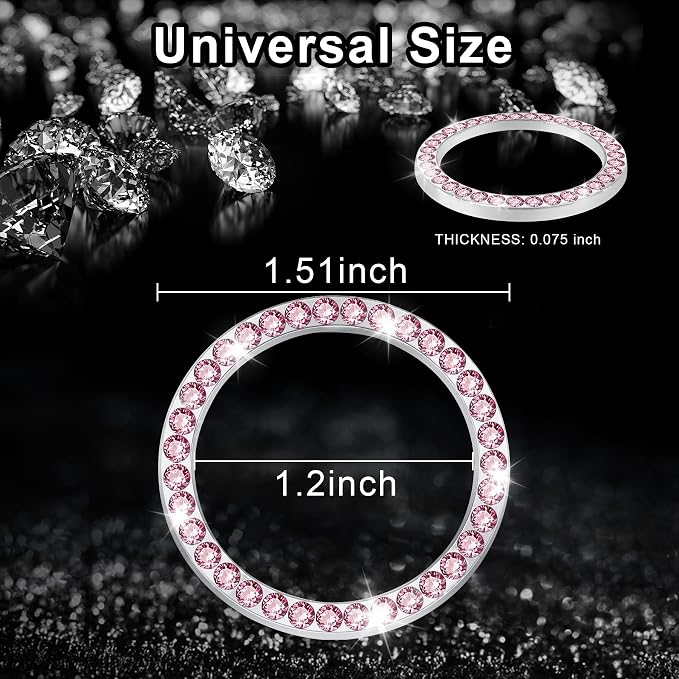 LivTee 2 PCS Crystal Rhinestone Car Engine Start Stop Decoration, Ring Bling Car Interior Accessories for Women, Push to Start Button Cover Sticker, Automotive Decals, Pink