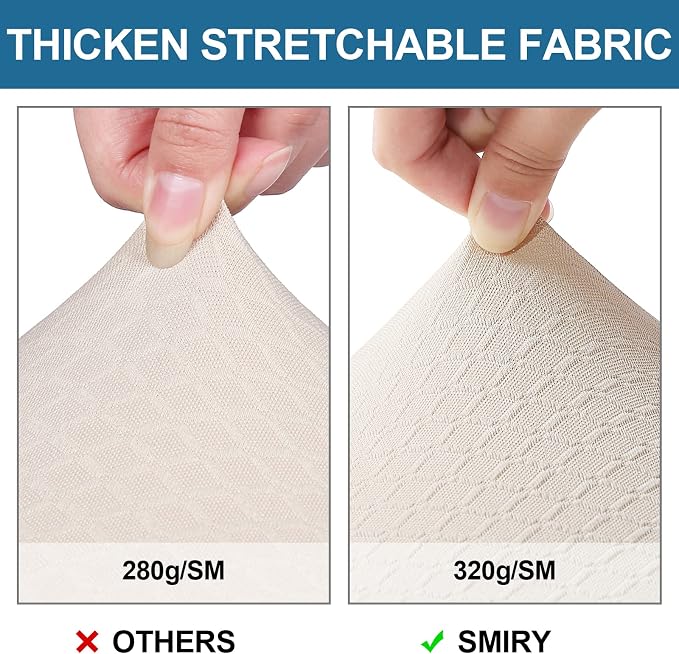 Smiry Waterproof Seat Covers for Dining Room Chairs Set of 8, Stretch Jacquard Removable Washable Chair Seat Slipcovers Protector, No Rear Covers, Beige