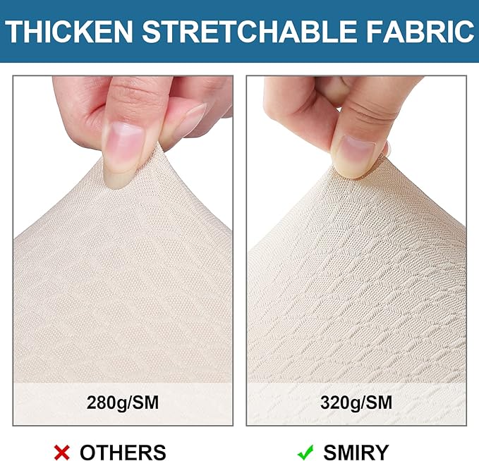 Smiry Waterproof Seat Covers for Dining Room Chairs Set of 2, Stretch Jacquard Removable Washable Chair Seat Slipcovers Protector, No Rear Covers, Beige