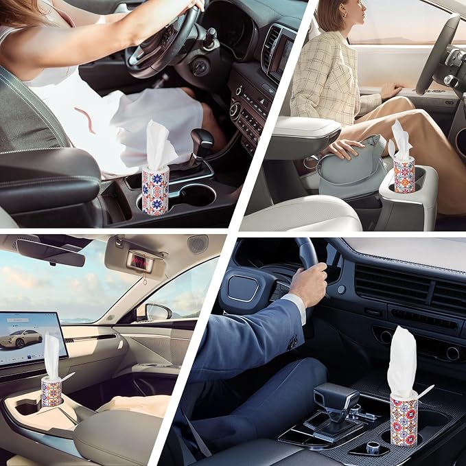 Modern Car Tissues Cylinder 4 Packs (4 Canisters/200 Tissues) - Plastic, Ct-3