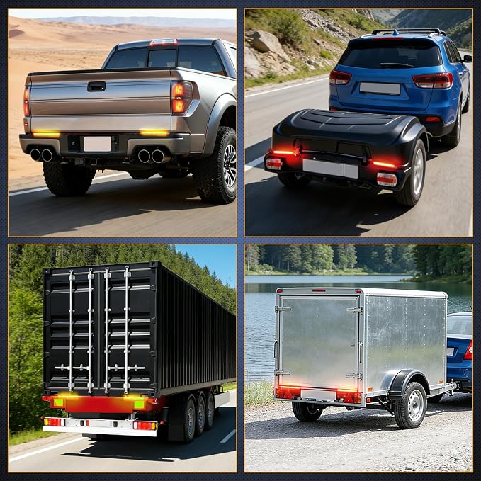 Nilight Truck Tailgate Light Strip 7 Inch Aluminum Frame Double Row 60 LED Red Running Brake Amber Sequential Turn Signals Strobe Lights Bar for Trailer Hitch Cargo Carrier Luggage Rack