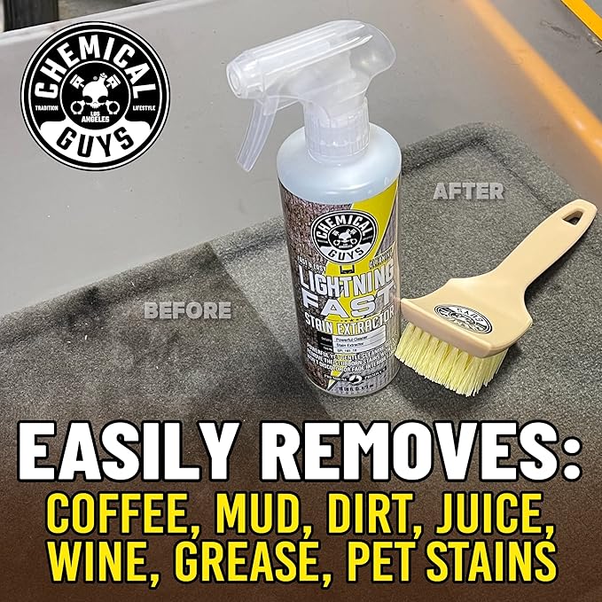 Chemical Guys Lightning Fast Carpet and Upholstery Stain Extractor - Chemical Guys Carpet Cleaner, Great for Fabric, Upholstery, Cars, Home, Office, Furniture, and More, Fresh Scent - 16 oz | Tackles coffee, soda, wine and pet messes on carpet, seats a...