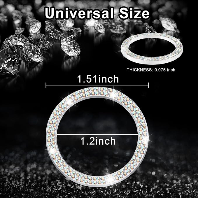 LivTee 2 PCS Crystal Double Rhinestone Car Engine Start Stop Decoration Ring, Bling Car Interior Accessories for Women, Push to Start Button Cover Sticker, Automotive Decals, Colorful