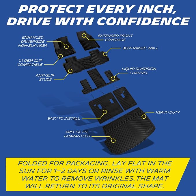 Michelin Vehicle Mats for 2018-2023 Chevy Traverse/2024 Traverse Limited | 7 Seats/Bucket Seats, 2nd Row, Not Fit 8 Seats/2nd Row Bench Seats, All-Weather TPE Custom Fit Liner, Premier