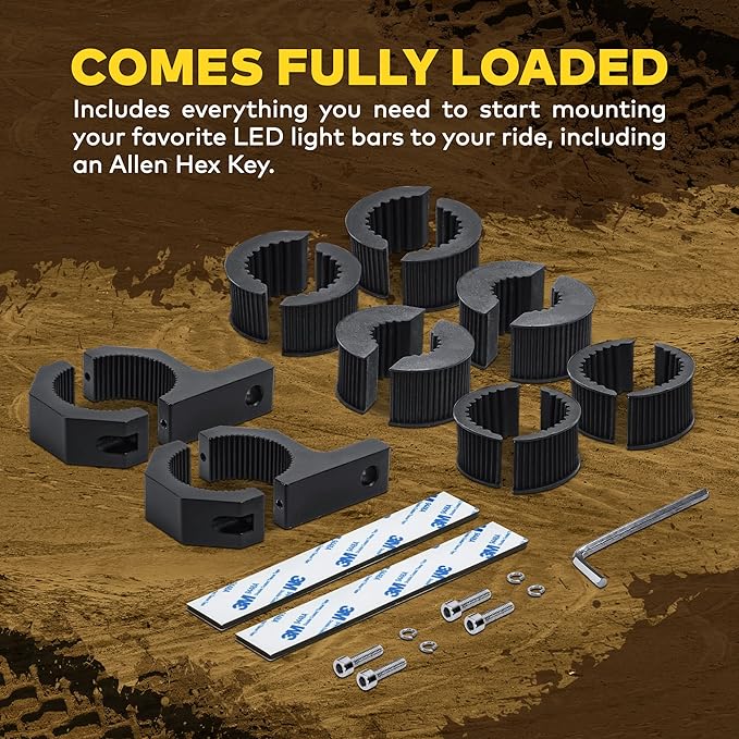 LAMPHUS Off-Road Light Mounting Bracket Bar Clamp Kits [1"/1.5"/1.75"/2" Inch] [Horizontal Bar] [Aluminium] [2 Units] Bull Roll Cage Clamps Mount for ATV UTV