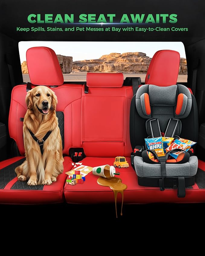 Custom Fit Seat Covers for 2019-2026 Sierra/Silverado 1500 CrewCab | Fits 2500/3500HD 2020-2026, with Rear Armrest/Seatback Storage, Faux leather, Waterproof, Scratch-resistant, Easy-clean