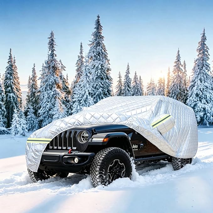 7 Layers Waterproof Heavy Duty Car Covers for Automobiles All Weather Season Anti-Hail UV Protection Snowproof Outdoor 14.6LBS Full Cover Universal Fit SUV 191" to 200"(Silver)