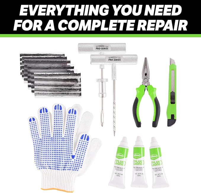 Slime 20503 Flat Tire Repair Reamer Plugger Kit, Heavy Duty, Universal, Complete 40 Piece Plug Kit