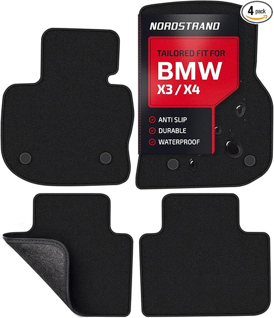Floor Mats for BMW X3 2018-2024 & BMW X4 2019-2024 - Custom 3D Fit 20i 30i M40i 30e M - 1st & 2nd Row - Anti-Slip Backing - 34oz Heavy Duty Carpet Mat - Set of 4 All Weather Car Liner Floormats