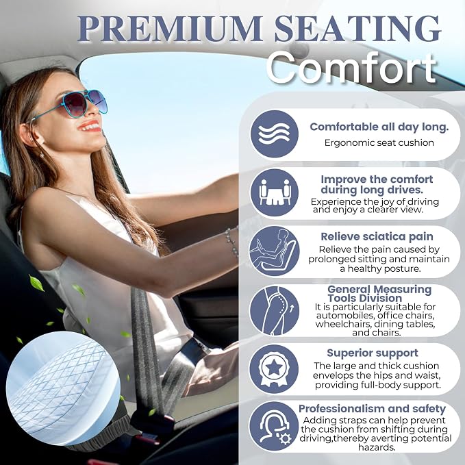 Memory Foam Seat Cushion for Sciatica & Back Pain Relief - Ergonomic Chair Pad with Adjustable Strap & Supportive Comfort Cover, Non-Slip for Car, Truck, Office Chair - Dark Gray&Light Gray